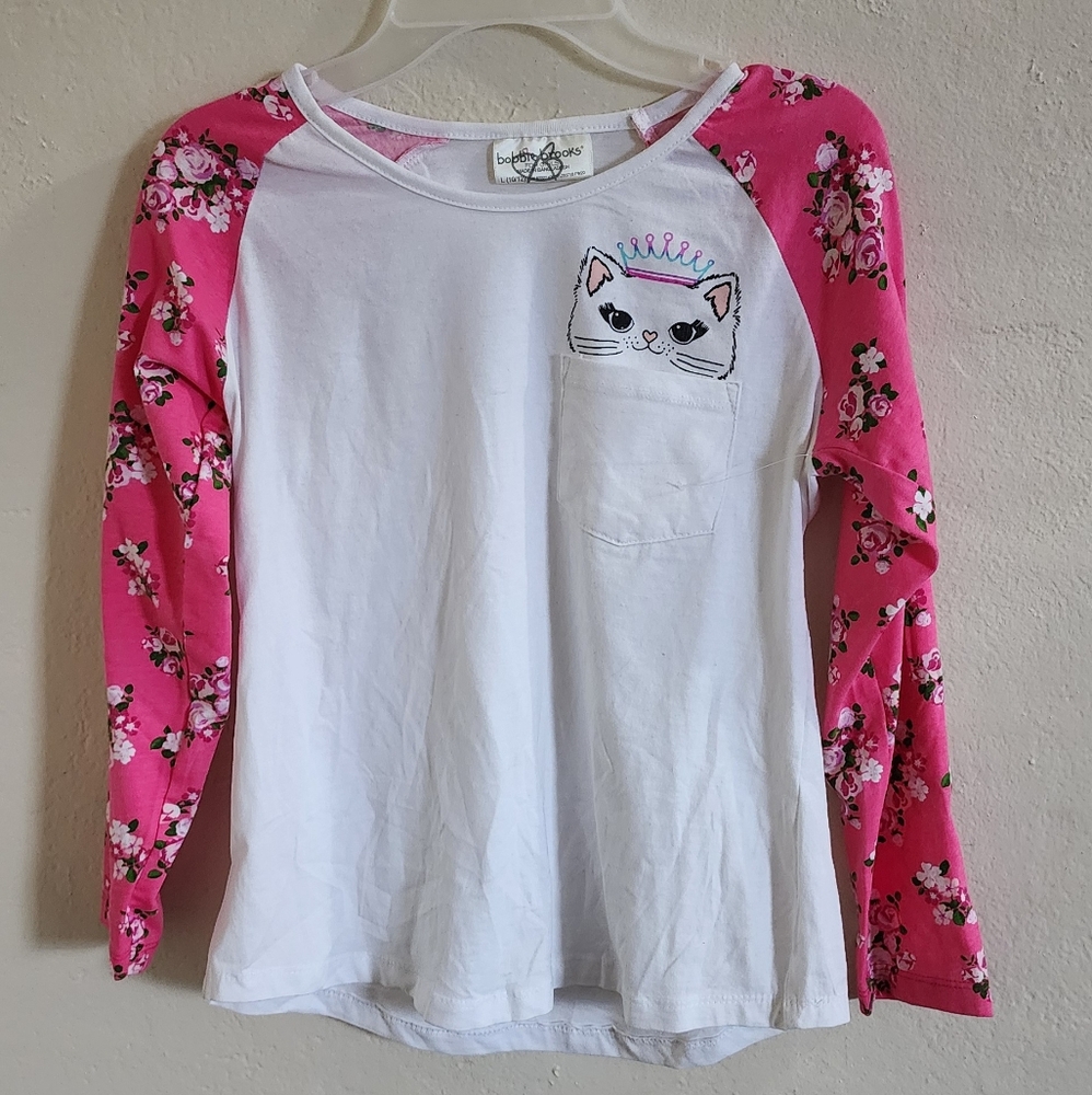Kids Floral Pink and White Cat Shirt L(10/12)